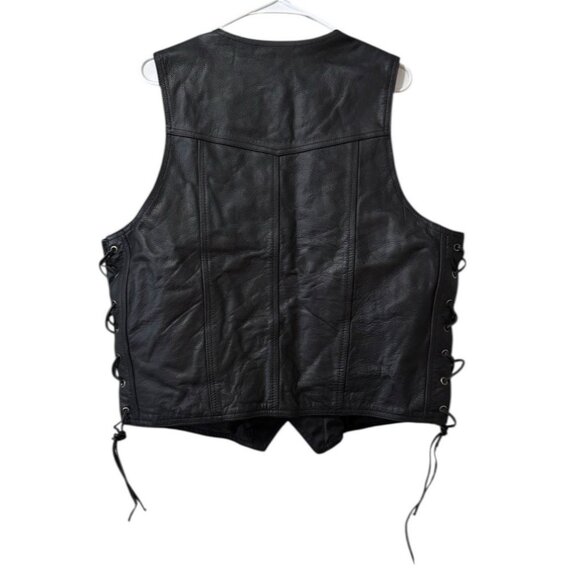Highway 21 Leather Vest Mens Large Black Motorcycle Side Lace Streetwear Travel - Picture 2 of 13